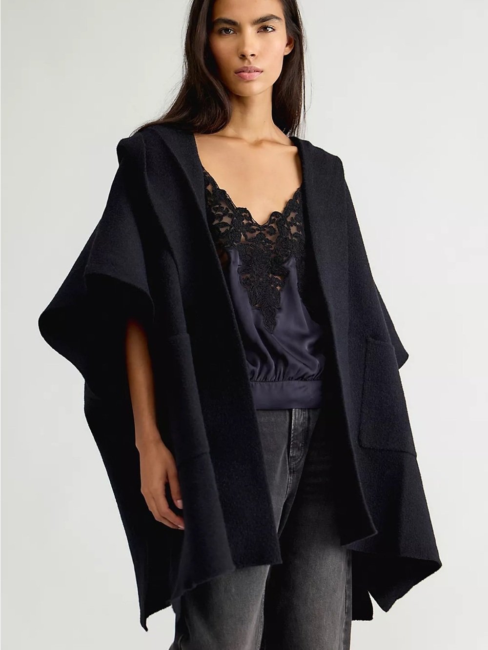 Free People All I Need Cozy Hooded Duster in Black 🖤